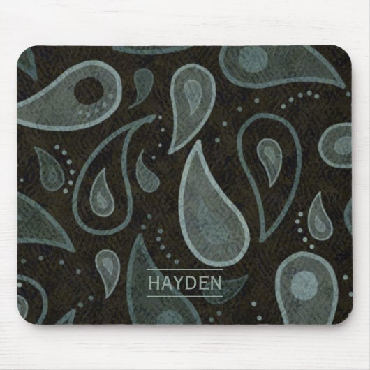 Schwarzes und graues Paisley-Muster personalisiert Mousepad (Vorne)
