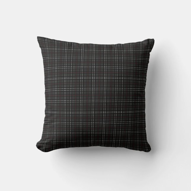 Schwarzes und graues Tartan-Muster Kissen (Vorderseite)