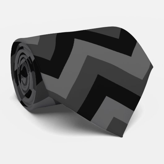 Schwarzes und graues Zickzack-Muster Krawatte (Gerollt)