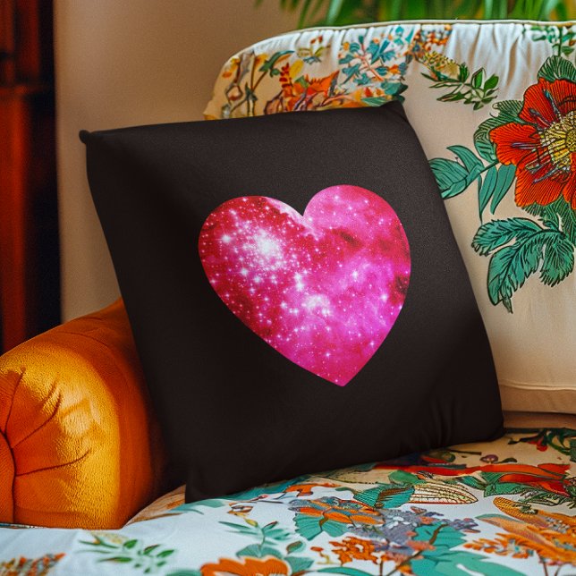 Schwarzes und heiß rosa Himmelsherz Kissen (Black and Hot Pink Celestial Heart Throw Pillow)