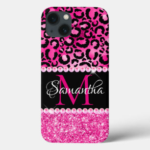 Schwarzes und heißrosa Leoparden-Spot-Glam-Monogra Case-Mate iPhone Hülle