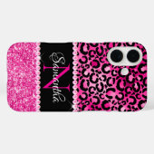 Schwarzes und heißrosa Leoparden-Spot-Glam-Monogra Case-Mate iPhone Hülle (Rückseite (Horizontal))
