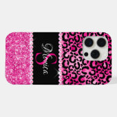Schwarzes und heißrosa Leoparden-Spot-Glam-Monogra iPhone Hülle (Rückseite (Horizontal))