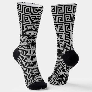 Schwarzes und hellgraues griechisches Muster Crew Socken