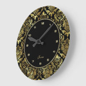Schwarzes und Imitat-Goldblumendamaste Große Wanduhr (Winkel)