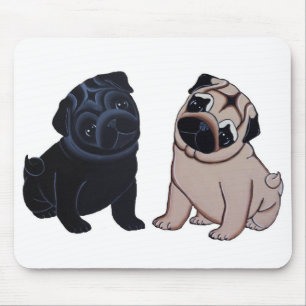 Schwarzes und Kitz-Mops-Welpen-Mausunterlage Mousepad
