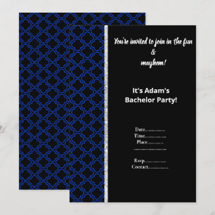 SCHWARZES UND KÖNIGSBLAUES MUSTER JUNGGESELLENABSC EINLADUNG