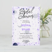 Schwarzes und Lila Brautparty Einladung (Stehend Vorderseite)