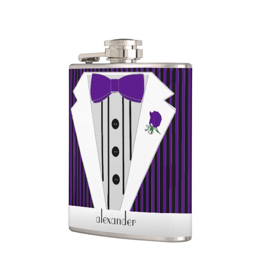 Schwarzes und lila Button-Streifen Smoking Flachmann (Links)