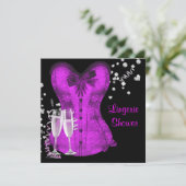 Schwarzes und Lila Corset Bachelorette-Brautparty Einladung (Stehend Vorderseite)