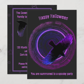 Schwarzes und Lila Crow Halloween Einladung