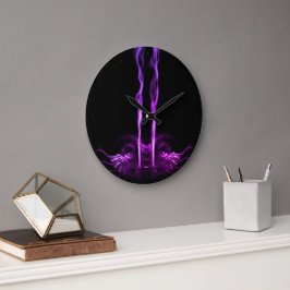 Schwarzes und Lila Drachenrauchen Große Wanduhr