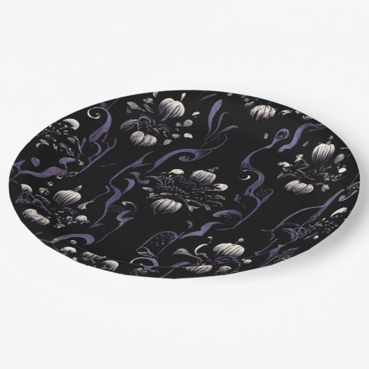Schwarzes und Lila Gotisches Muster #5 | Papierpla Pappteller (Schrägansicht)