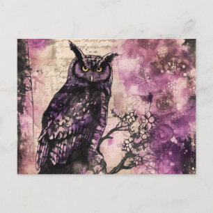 Schwarzes und Lila Gotisches Owl Halloween Feiertagspostkarte