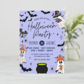 Schwarzes und Lila Halloween-Party laden ein Einladung (Stehend Vorderseite)