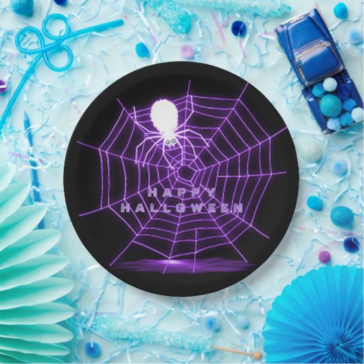 Schwarzes und Lila Halloween-Spiegelefon Pappteller (Party)