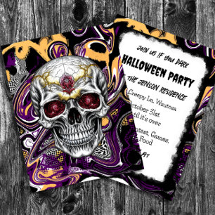 Schwarzes und Lila ZuckerschädelHalloween Postkarte