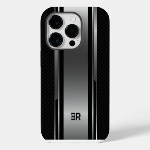 Schwarzes und metallisches silbernes geometrisches iPhone 14 pro hülle