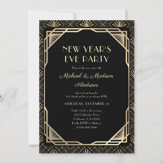 Schwarzes und neues Jahr - Party Einladung (Vorderseite)