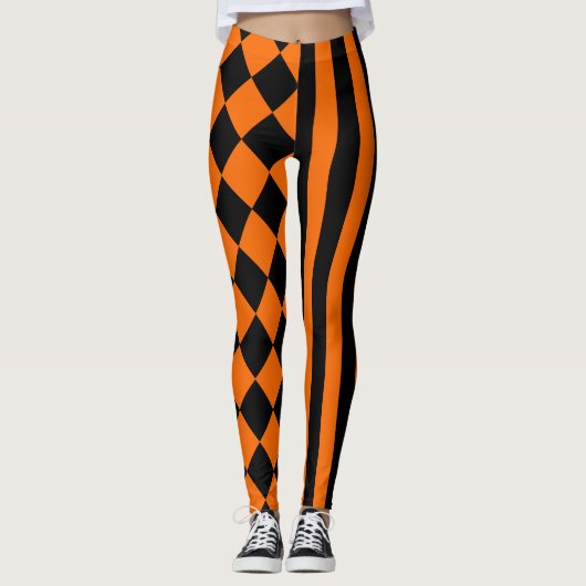 Schwarzes und orange Mischungsmuster Halloweens Leggings (Vorderseite)