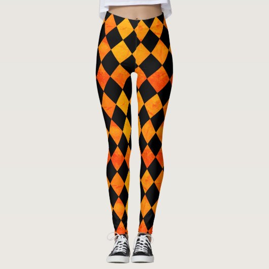 Schwarzes und orange Muster Halloweens Leggings (Vorderseite)