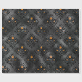 Schwarzes und oranges florales Damastmuster Geschenkpapier (Flach)