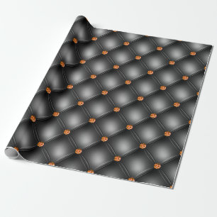 Schwarzes und oranges Leder-Muster mit Edelstein-O Geschenkpapier