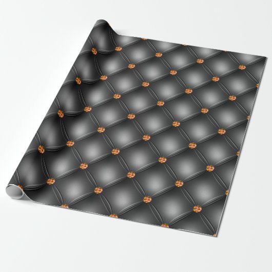 Schwarzes und oranges Leder-Muster mit Edelstein-O Geschenkpapier (Ungerollt)