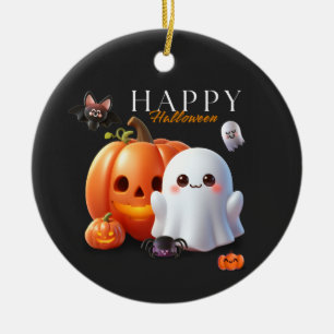 Schwarzes und oranges süßes frohes Halloween Keramik Ornament