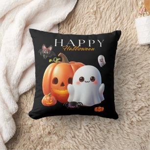 Schwarzes und oranges süßes Frohes Halloween    Kissen