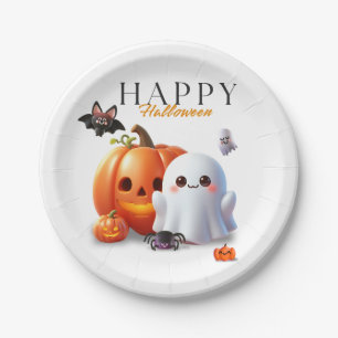 Schwarzes und oranges süßes Frohes Halloween Pappteller