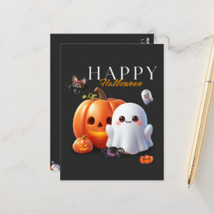 Schwarzes und oranges süßes frohes Halloween Postkarte