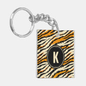 Schwarzes und oranges Tiger-Muster-Monogramm Schlüsselanhänger (Vorderseite links)