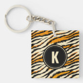 Schwarzes und oranges Tiger-Muster-Monogramm Schlüsselanhänger (Vorderseite)