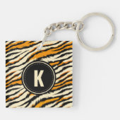 Schwarzes und oranges Tiger-Muster-Monogramm Schlüsselanhänger (Rückseite)
