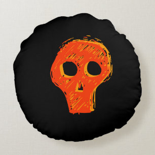 schwarzes und oranges Totenkopf-Halloween-Kissen Rundes Kissen