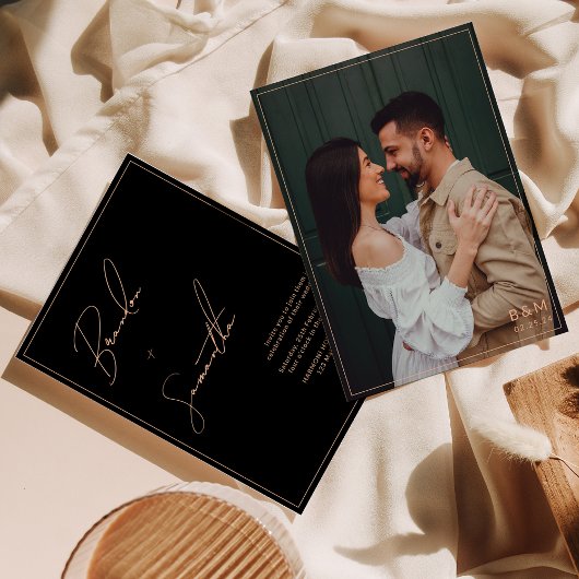 Schwarzes und Pfirsichhandgeschriebenes Script-Fot Einladung