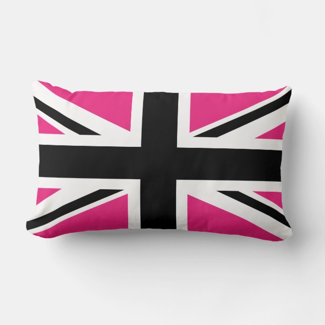 Schwarzes und rosa BRITISCHES Flaggen-Kissen Lendenkissen (Vorderseite)