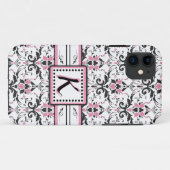 Schwarzes und rosa Damast-Monogramm Case-Mate iPhone Hülle (Rückseite (Horizontal))