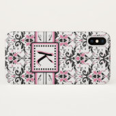 Schwarzes und rosa Damast-Monogramm Case-Mate iPhone Hülle (Rückseite (Horizontal))