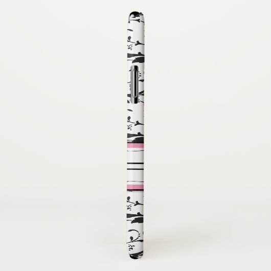 Schwarzes und rosa Damast-Monogramm Case-Mate iPhone Hülle (Hinten/Rechts)