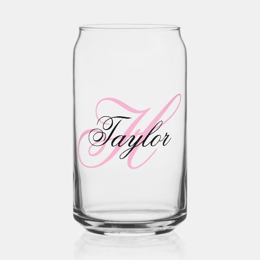 Schwarzes und rosa fancy Monogramm Dosenglas (Vorderseite)