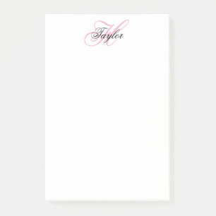 Schwarzes und rosa fancy Monogramm Post-it Klebezettel