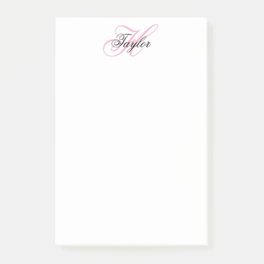 Schwarzes und rosa fancy Monogramm Post-it Klebezettel (Vorderseite)