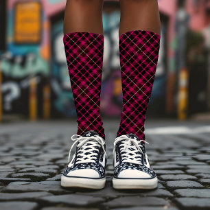 Schwarzes und rosa Karo kräftiges Muster Vintage-T Socken