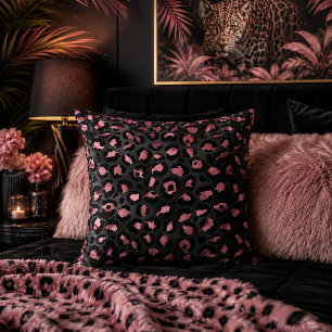 Schwarzes und rosa Leoparden-Print-Tiermuster Kissen