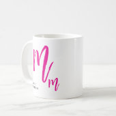 Schwarzes und rosa Schriftmonogramm Kaffeetasse (Vorderseite Links)