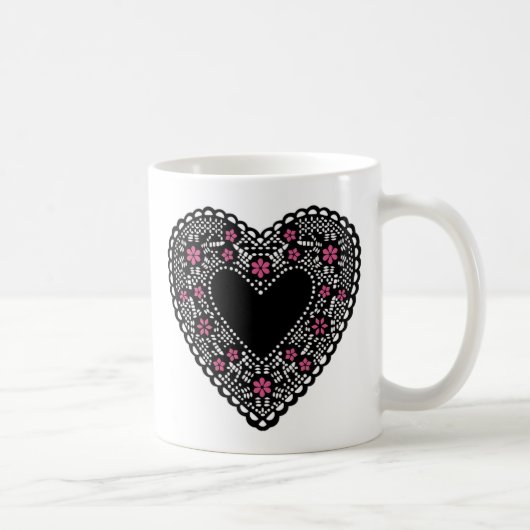Schwarzes und rosa Spitzenherz Kaffeetasse (Rechts)