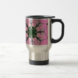 Schwarzes und rosa süßes florales Mode-Motiv-Monog Reisebecher