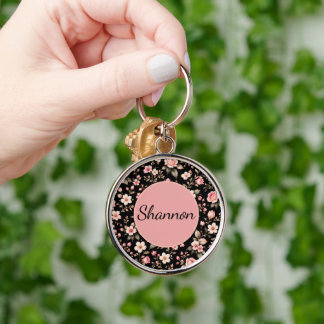 Schwarzes und rosafarbenes Blumenmuster Schlüsselanhänger
